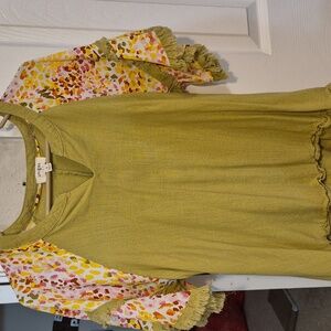 Umgee Olive V-Neck Blouse